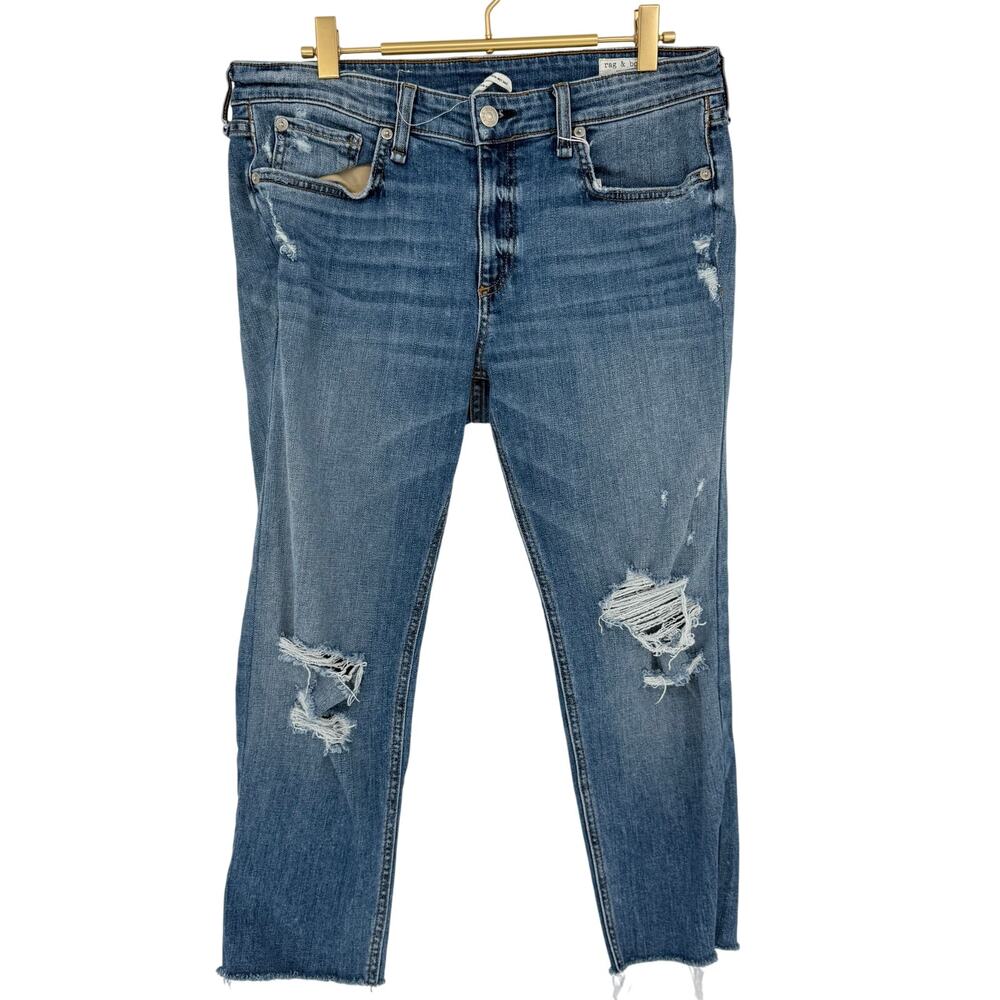 Rag & Bone Distressed Skinny Jeans Women's 28 Mid Rise Medium Wash Casual Denim
